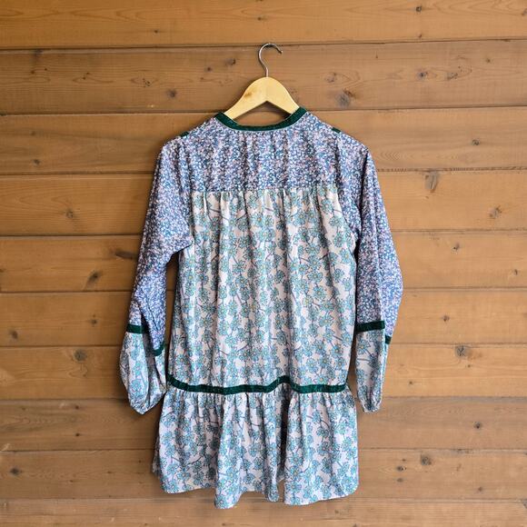 Shop The Mint Abigail Tunic Babydoll Dress Small Floral Boho Prairie Velvet Trim - Picture 3 of 5